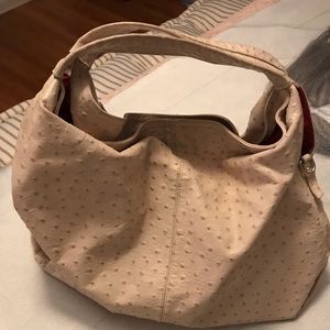Furla Ostrich off white leather hobo style handbag